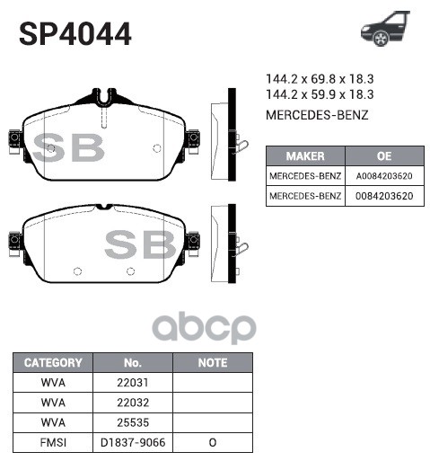 Колодки передние SANGSIN BRAKE SP4044